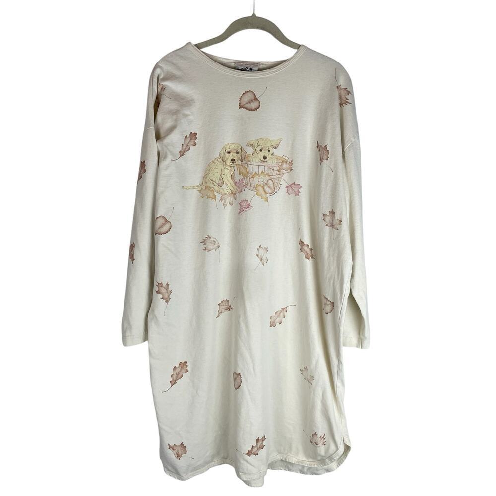 Vintage Northern Reflections long sleeve fall leaves puppy nightgown One Size
